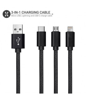 Cable 3 en 1 Micro USB+ lightning +Tipo C